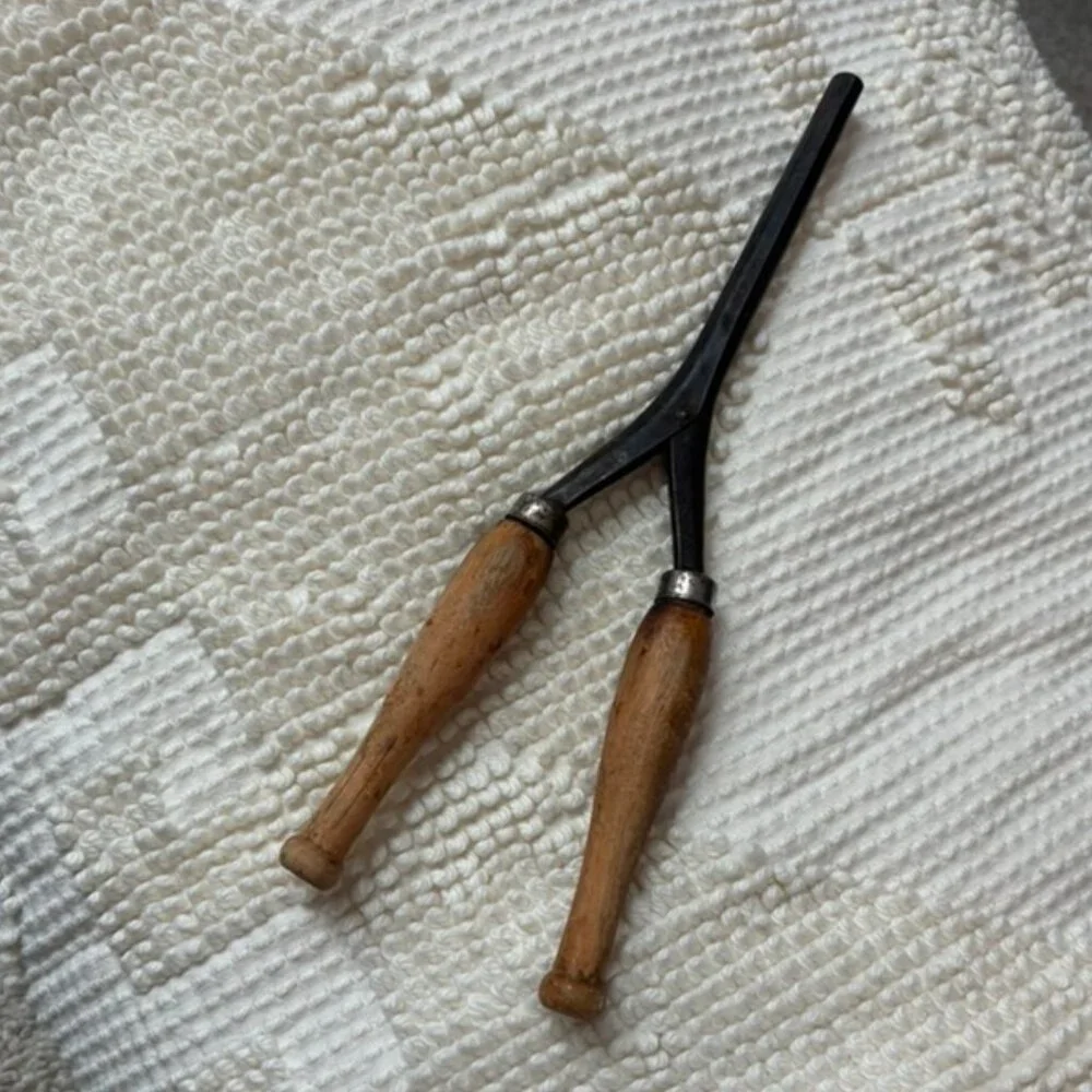 Vintage Curling Iron Hair Mustache Pincurls Antique Tool Wood Handle Small
